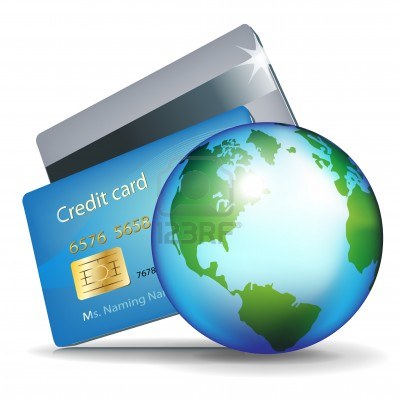 two-credit-cards-and-earth-globe-internet-banking-online-payment