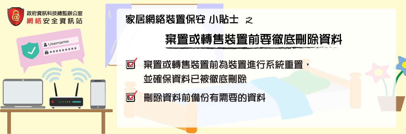 棄置或轉售裝置前要徹底刪除資料