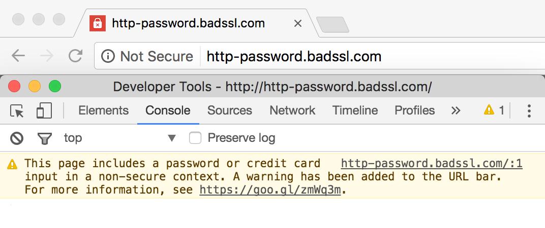 瀏覽器Google Chrome顯示「不安全」的標記