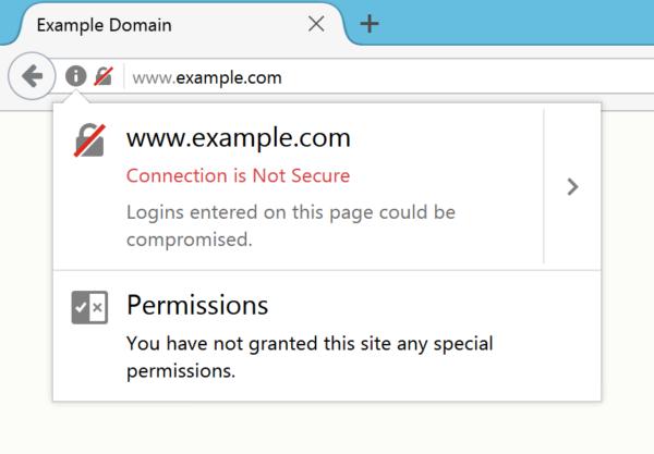 瀏覽器Firefox顯示非HTTPS網頁的標記